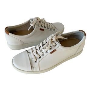 Ecco Women’s Soft 7 White Leather Lace-Up Neutral Casual Sneakers Size 7-7.5